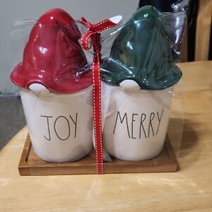 Rae Dunn Red and Green Gnome Mug Set